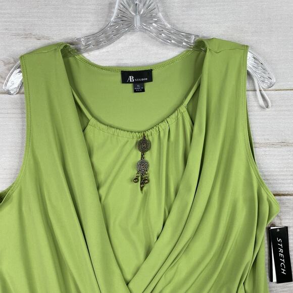 AB Studio Top Womens XL Green Y2k 90s Faux Wrap USA Made Jeweled Sleeveless NWT - Picture 2 of 10